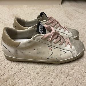 Golden Goose superstar white sneakers pink laces size 40